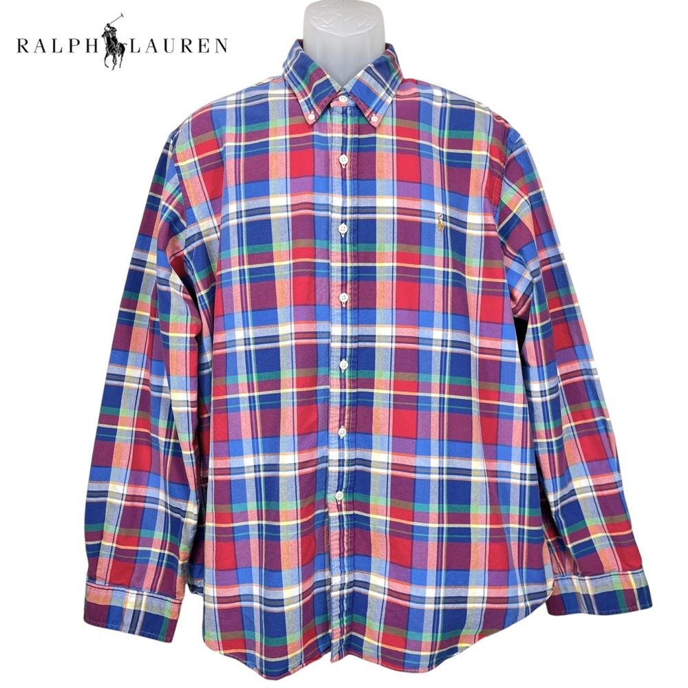Ralph Lauren Men XXL‎ Multicolor Plaid Cotton Oxford Long Sleeve Button Up Shirt